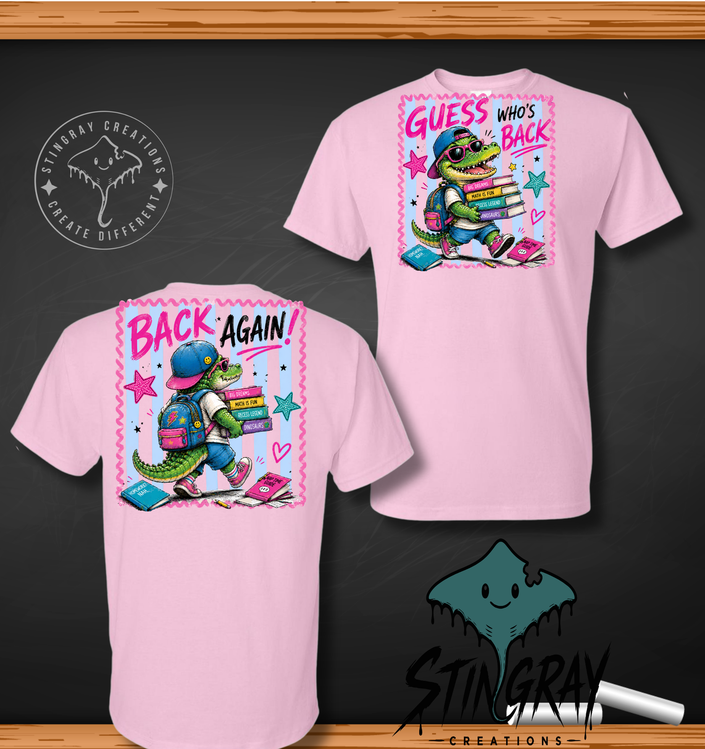 Guess Who's Back Alligator Back to School Shirt | Funny First Day of School T Shirt | Front & Back Graphic Tee