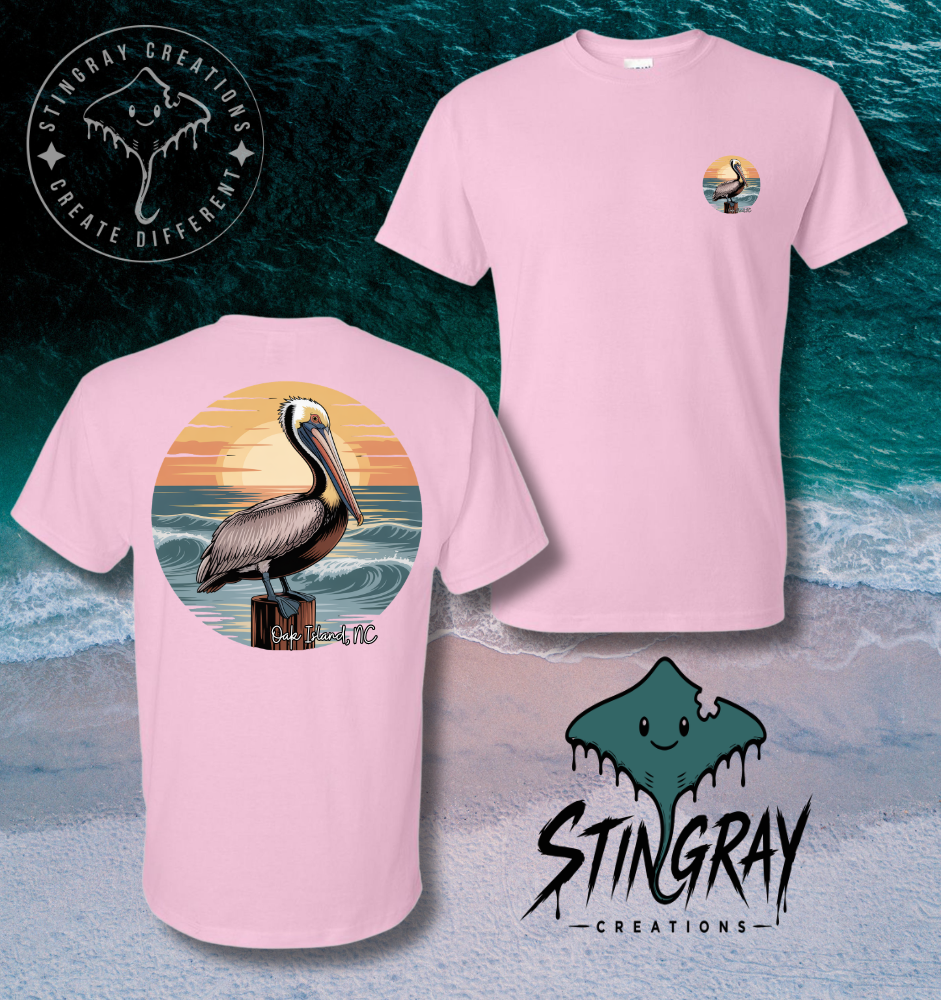 Oak Island NC Pelican Shirt | Coastal Beach Graphic Tee | North Carolina Beach Shirt