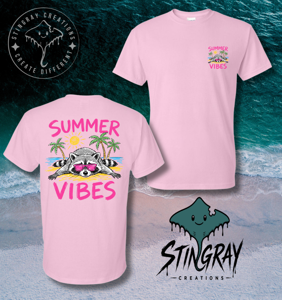 Summer Vibes Raccoon Shirt | Funny Beach Graphic Tee | Cute Summer Vacation Shirt