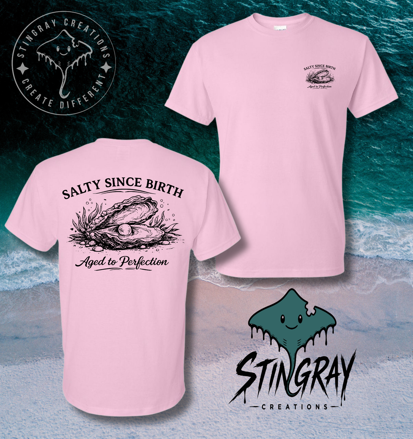 Salty Since Birth Oyster Shirt | Aged to Perfection Coastal Graphic Tee