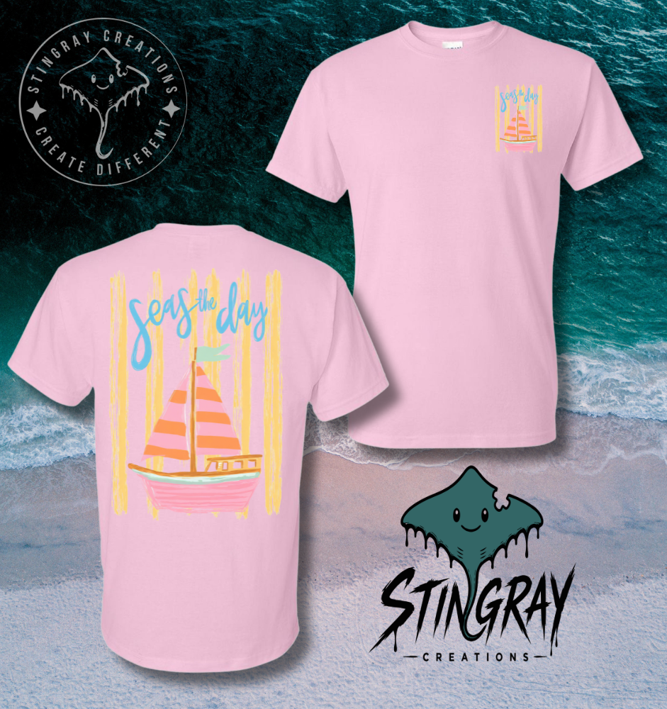 Seas the Day Shirt | Coastal Sailboat Graphic Tee | Beach Vacation Shirt
