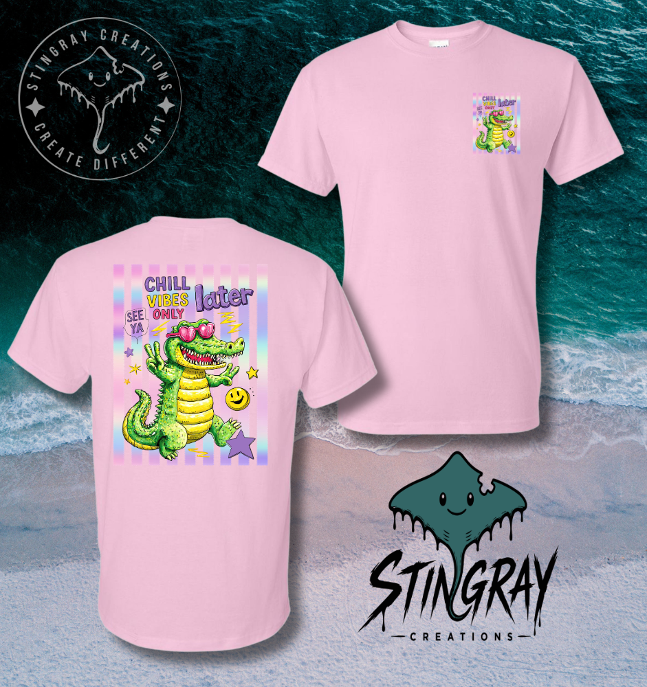 Funny Alligator Graphic Tee | Retro Summer Shirt | Cute Chill Vibes Beach T Shirt