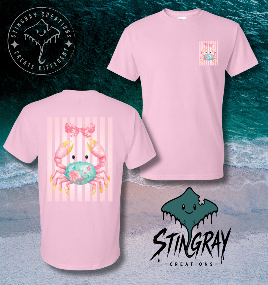 Cute Crab Shirt | Coastal Beach Graphic Tee | Pink Bow Crab Summer Shirt