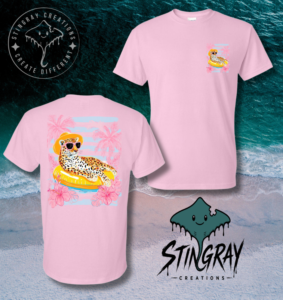 Leopard Beach Shirt | Tropical Summer Graphic Tee | Pool Float Vacation T Shirt