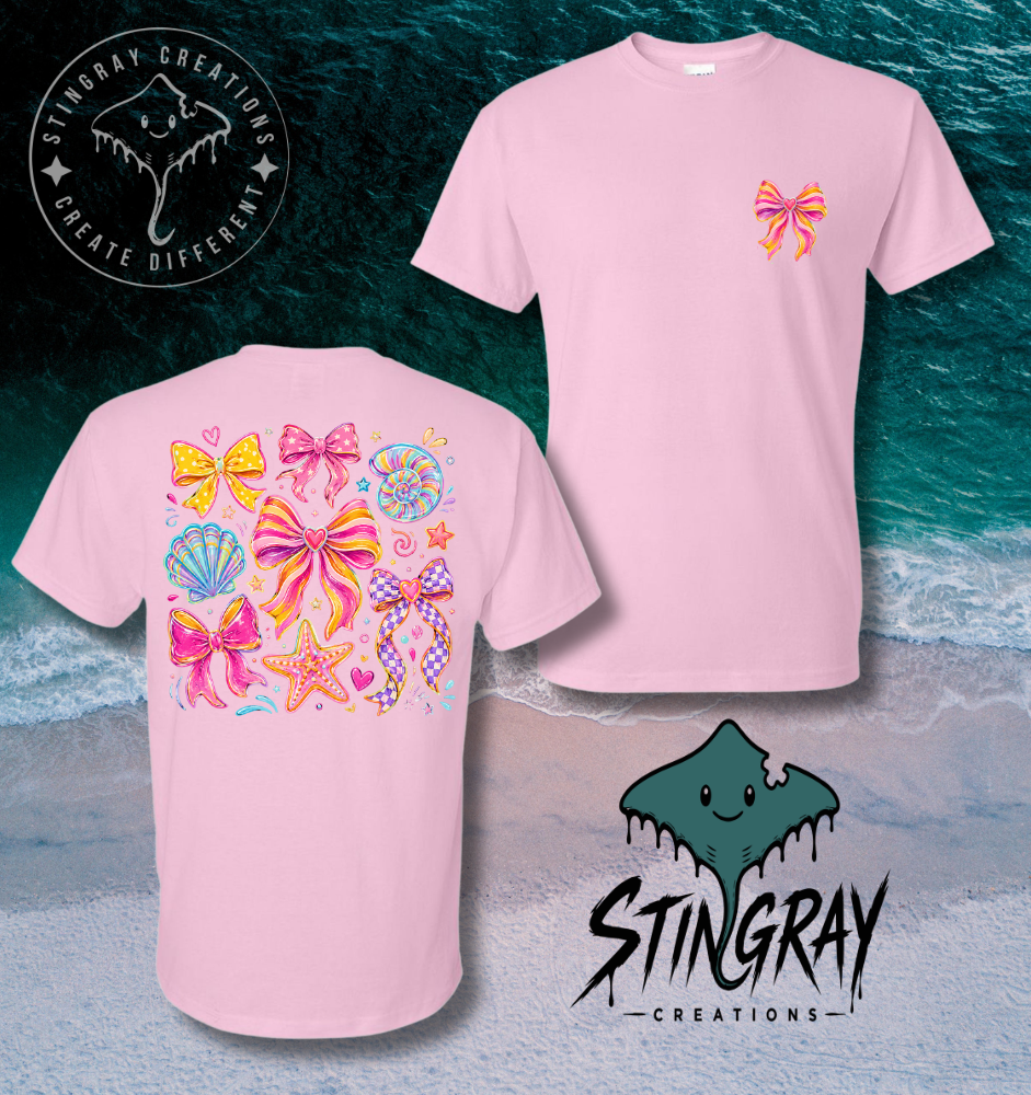 Coastal Bow Graphic Tee | Cute Beach Bows Shirt | Trendy Seashell Summer Shirt