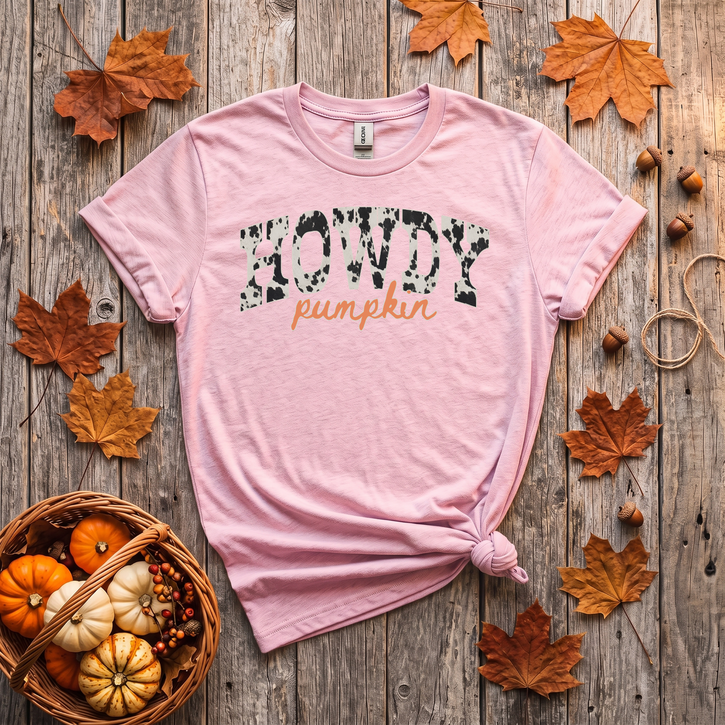 Howdy Pumpkin Cow Print Fall Shirt | Western Autumn T-Shirt & Crewneck Sweatshirt