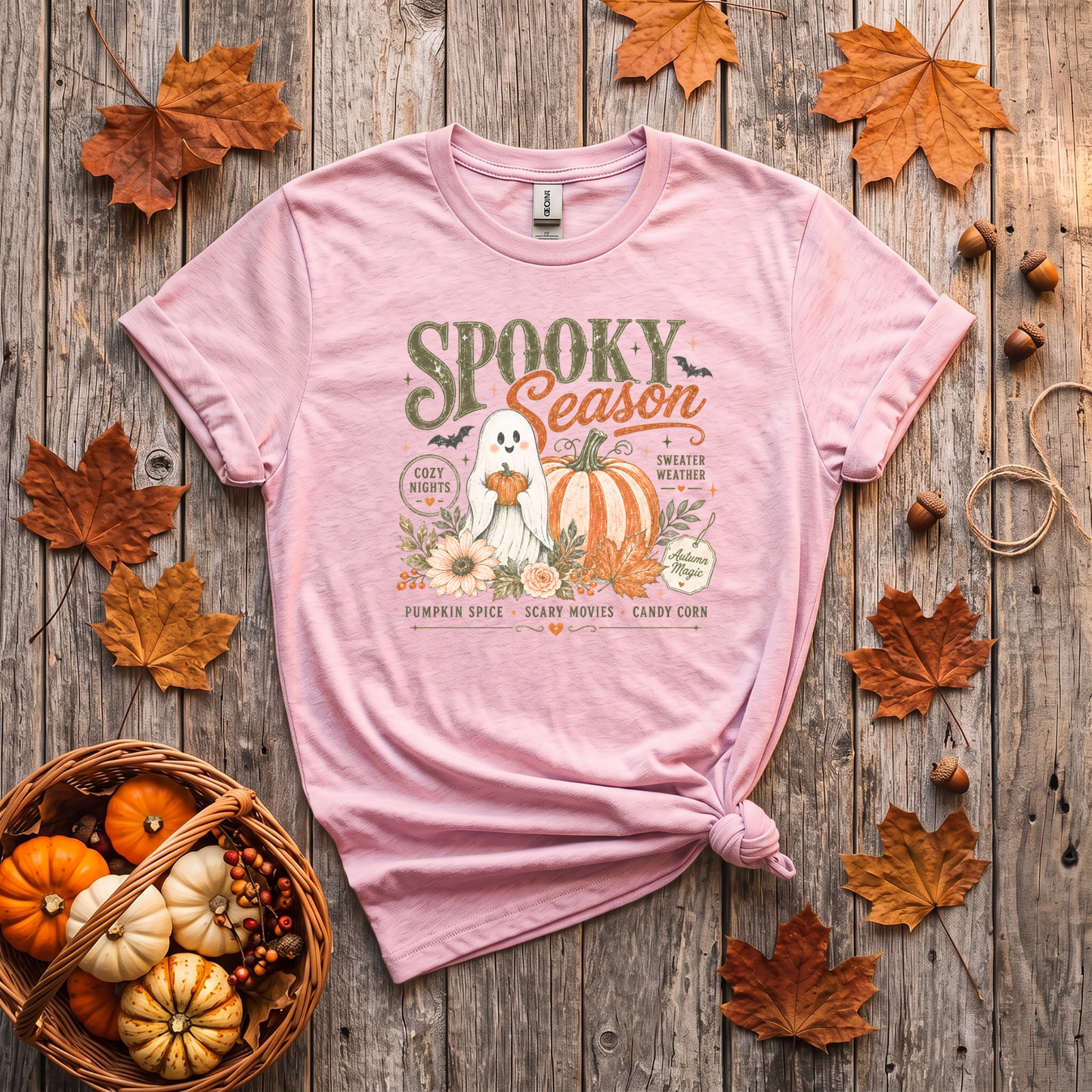 Spooky Season Ghost & Pumpkin Shirt | Cute Halloween T-Shirt or Crewneck Sweatshirt