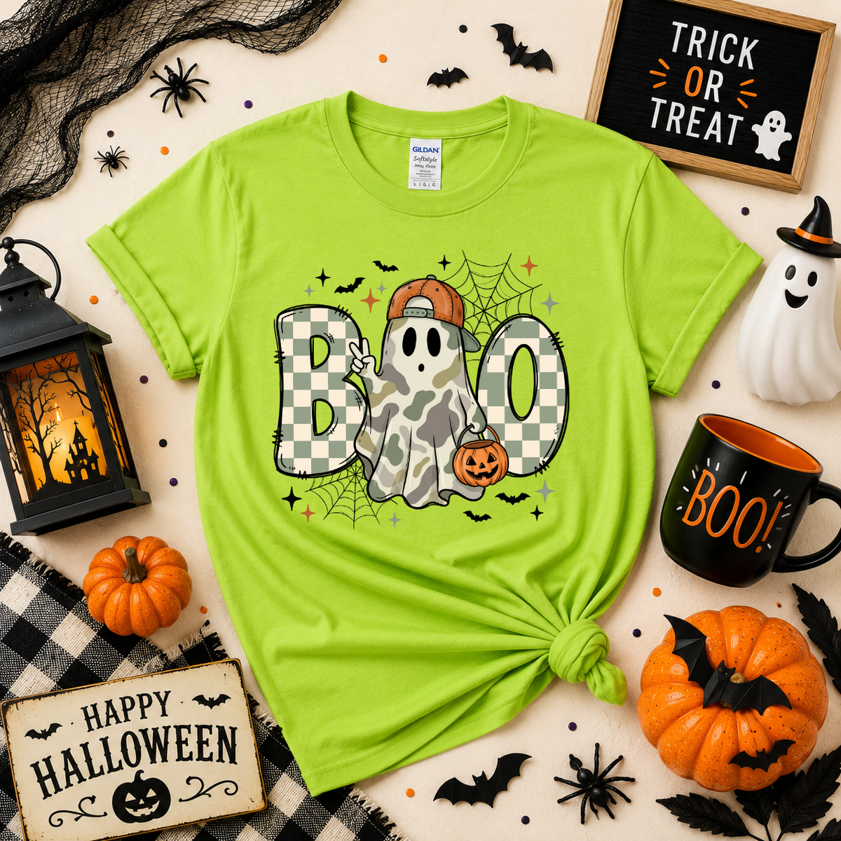 Camo Ghost BOO Halloween T-Shirt | Cute Spooky Season Graphic Tee