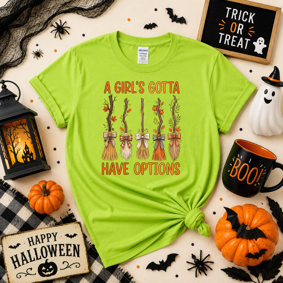A Girl’s Gotta Have Options Halloween Shirt | Witch Broom T-Shirt or Sweatshirt