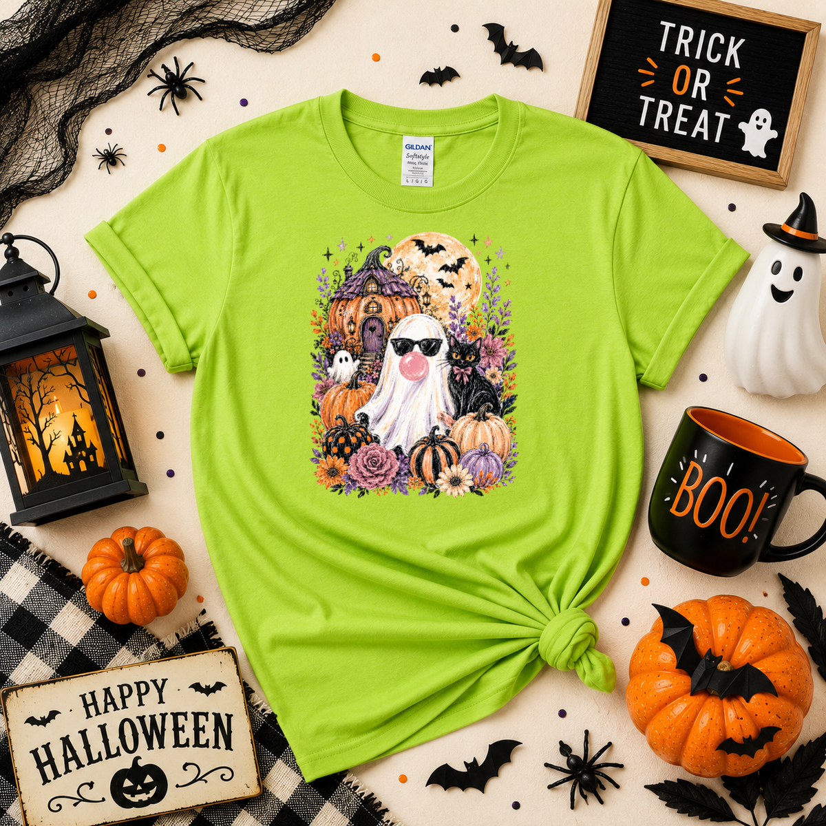 Bubblegum Ghost Halloween Sweatshirt or T-Shirt | Cute Spooky Shirt