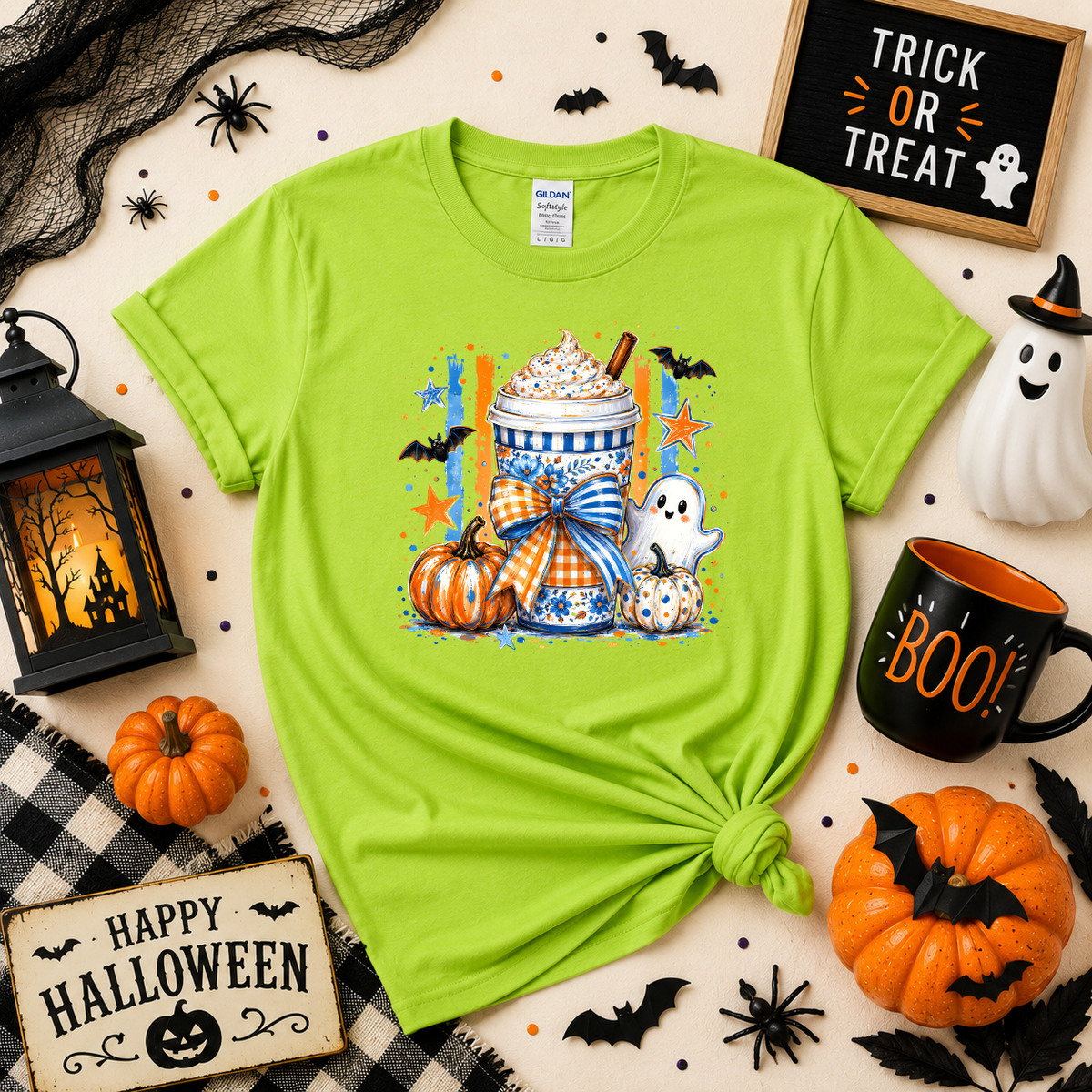 Spooky Coffee Halloween Sweatshirt | Ghost Pumpkin Coffee Graphic Crewneck