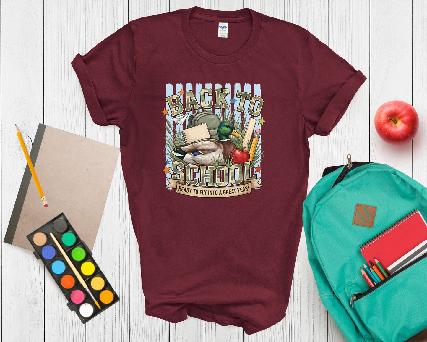 Back to School Duck Shirt | Funny Mallard Duck School T Shirt for Kids | Ready to Fly Into a Great Year Tee