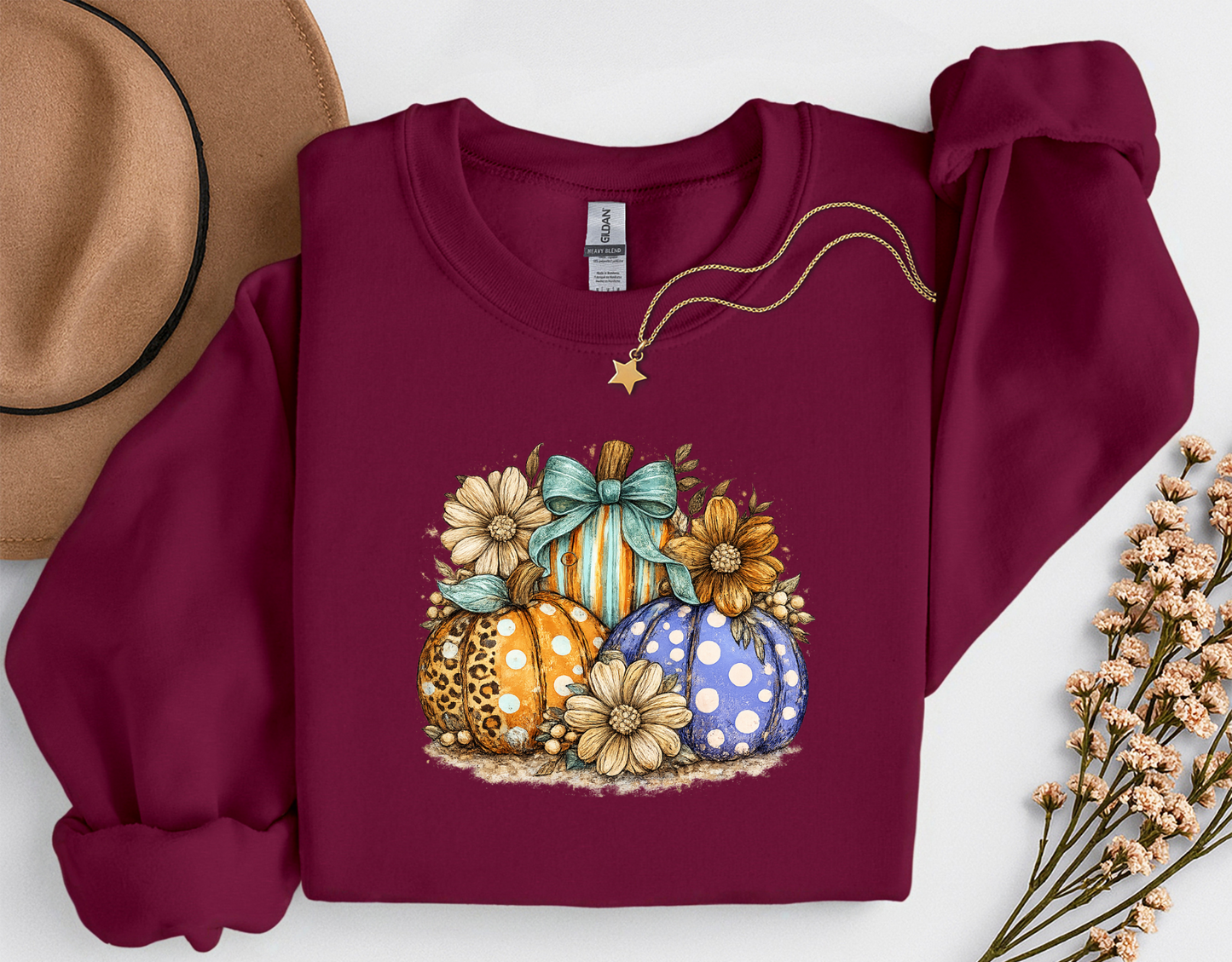 Fall Pumpkins & Flowers Shirt | Cute Autumn T-Shirt or Crewneck Sweatshirt