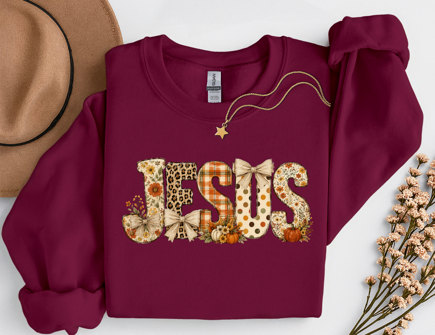 Fall Jesus Shirt | Floral Leopard Pumpkin Christian T-Shirt & Crewneck Sweatshirt