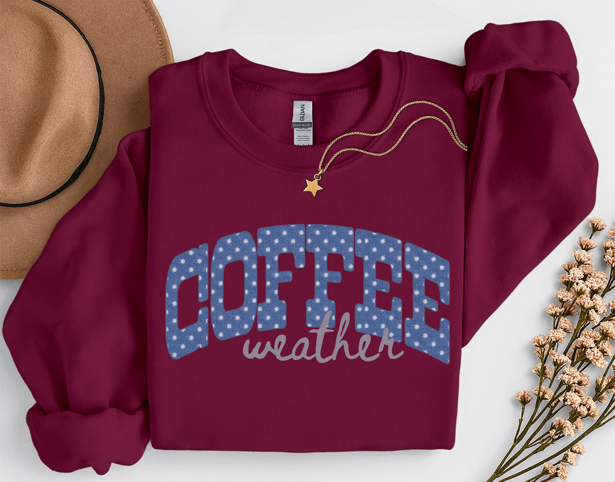 Coffee Weather Crewneck Sweatshirt | Cozy Coffee Lover Fall Sweatshirt | Polka Dot Coffee Shirt