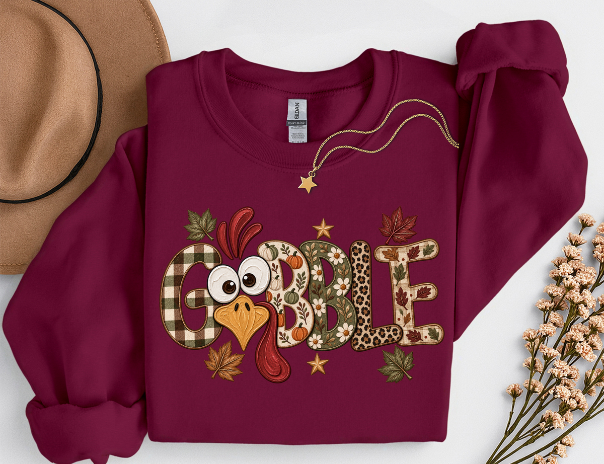 Gobble Turkey Thanksgiving T-Shirt or Sweatshirt | Cute Fall Graphic Apparel