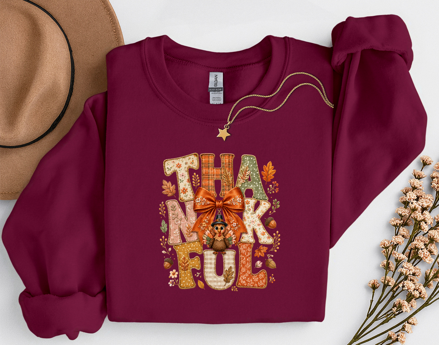 Thankful Turkey Fall Crewneck Sweatshirt | Cute Thanksgiving Shirt | Cozy Autumn Graphic Sweatshirt