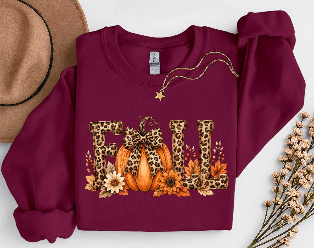 Leopard Fall Pumpkin Crewneck Sweatshirt | Cute Animal Print Autumn Sweatshirt