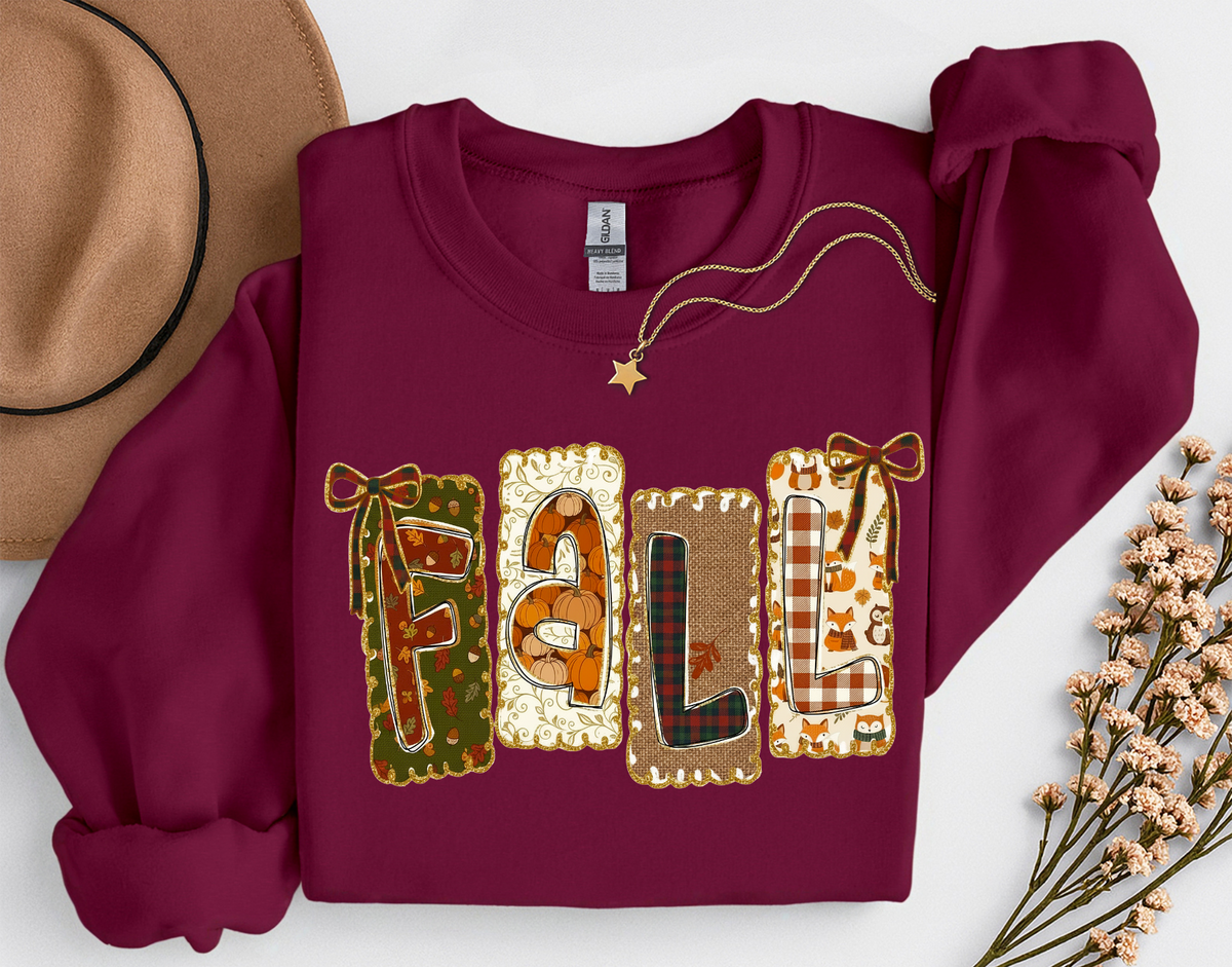 Patchwork Fall Crewneck Sweatshirt | Cozy Autumn Graphic Sweatshirt | Cute Fall Shirt