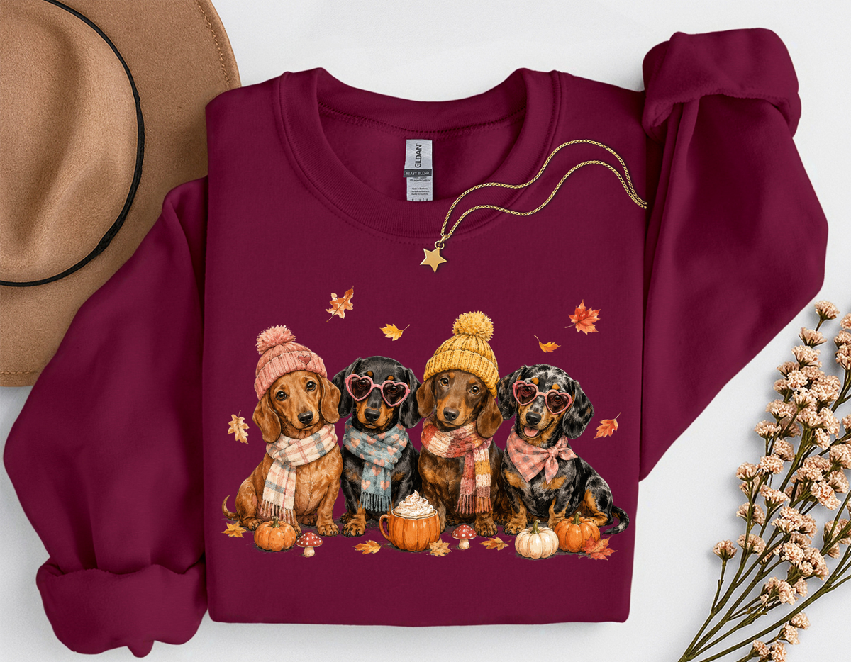 Fall Dachshund Crewneck Sweatshirt | Cute Weenie Dog Autumn Sweatshirt | Dog Lover Fall Shirt