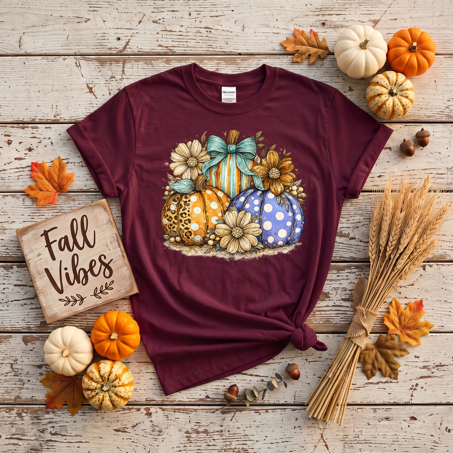 Fall Pumpkins & Flowers Shirt | Cute Autumn T-Shirt or Crewneck Sweatshirt