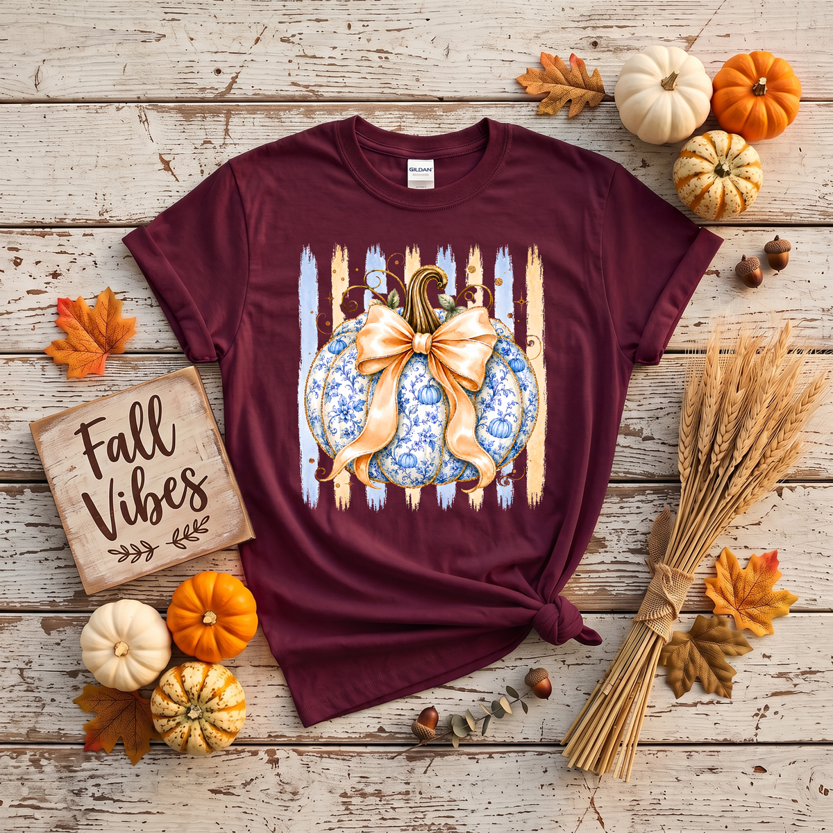Blue Floral Pumpkin Crewneck Sweatshirt | Coquette Fall Pumpkin Sweatshirt