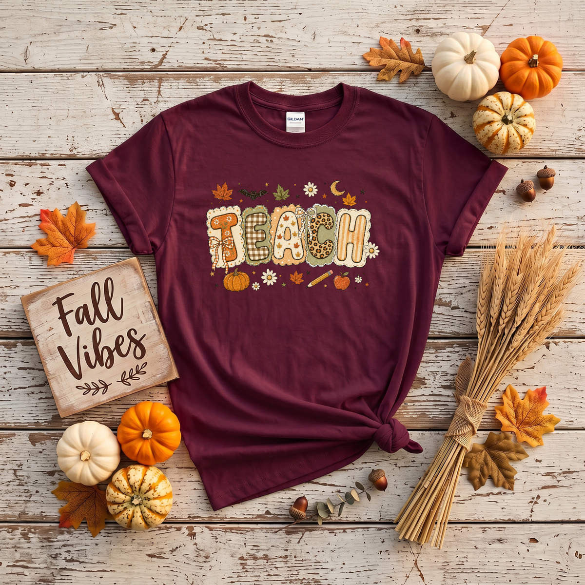 Teacher Fall Crewneck Sweatshirt | Patchwork Teacher Shirt | Cozy Autumn Teacher Sweatshirt