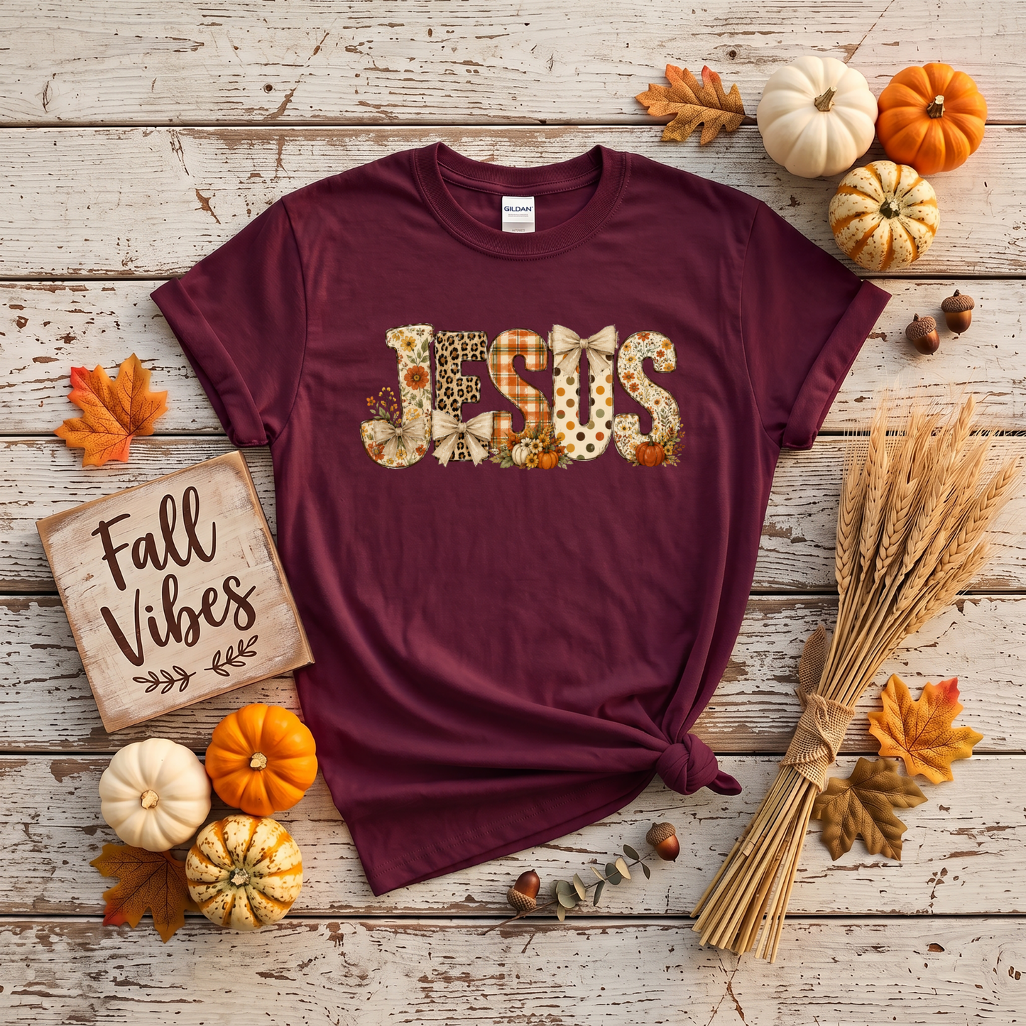 Fall Jesus Shirt | Floral Leopard Pumpkin Christian T-Shirt & Crewneck Sweatshirt