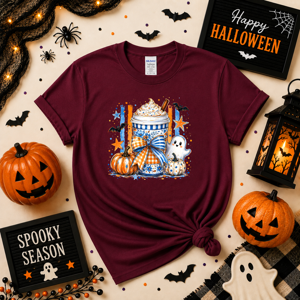 Spooky Coffee Halloween Sweatshirt | Ghost Pumpkin Coffee Graphic Crewneck