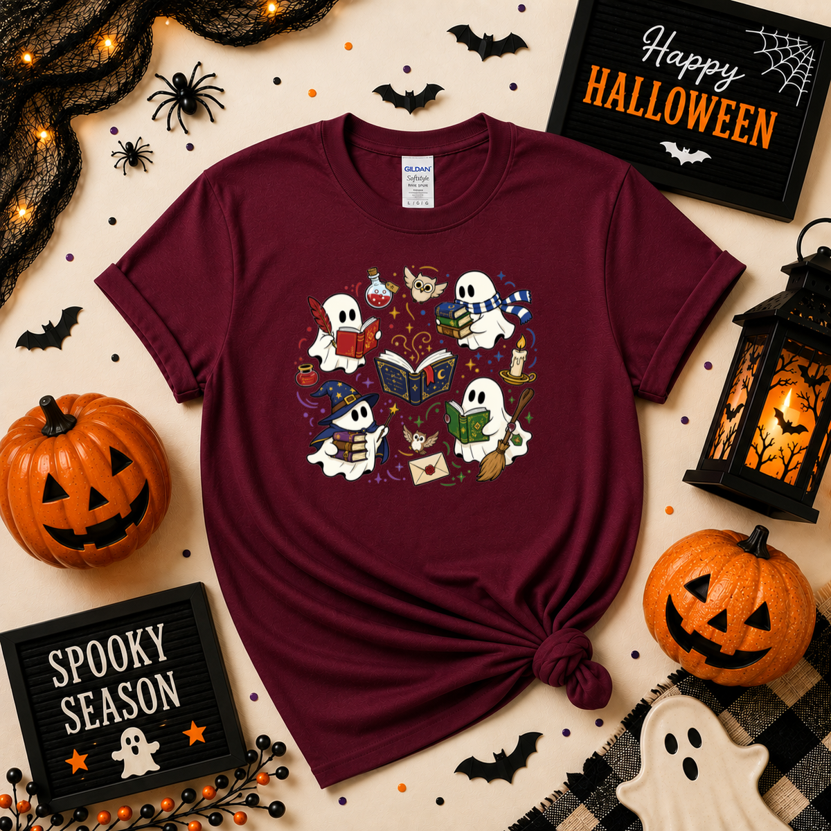 Bookish Ghost Halloween Sweatshirt | Cute Spooky Reading Ghost T-shirt