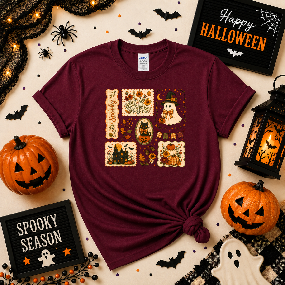 Vintage Spooky Halloween Sweatshirt | Ghost Pumpkin & Black Cat T-shirt