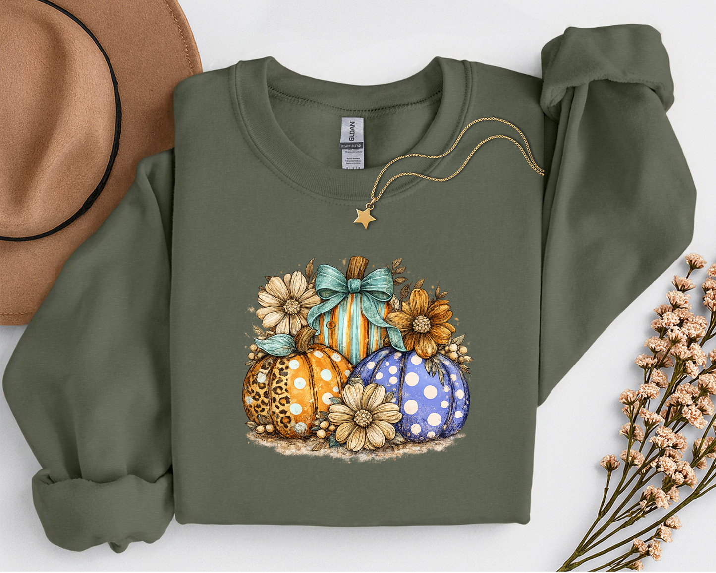 Fall Pumpkins & Flowers Shirt | Cute Autumn T-Shirt or Crewneck Sweatshirt