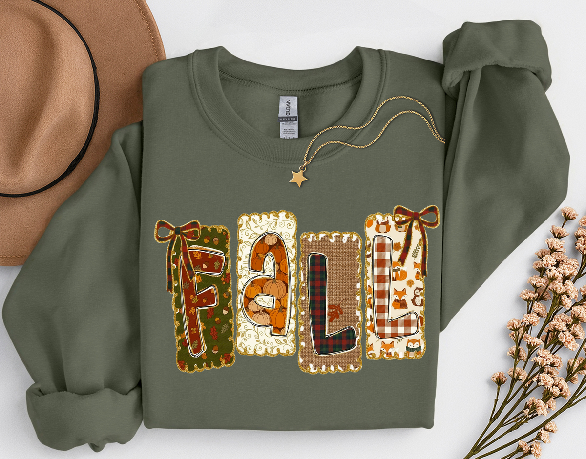 Patchwork Fall Crewneck Sweatshirt | Cozy Autumn Graphic Sweatshirt | Cute Fall Shirt