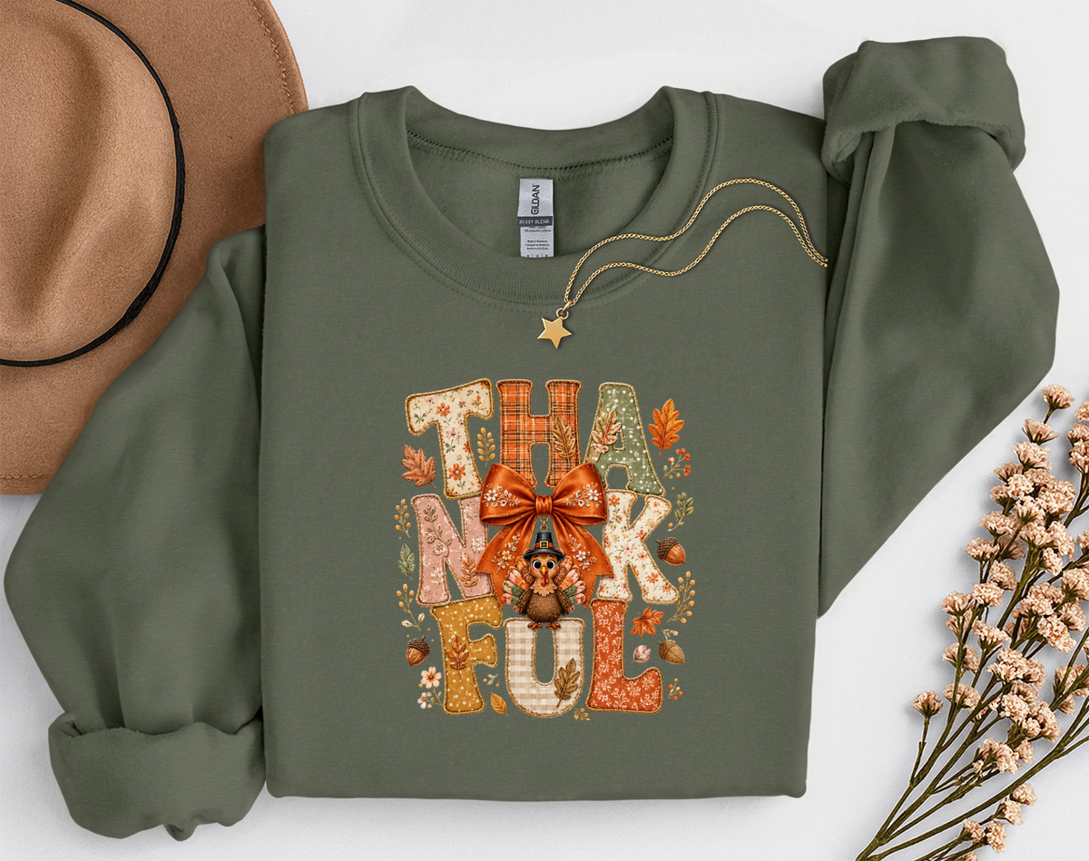 Thankful Turkey Fall Crewneck Sweatshirt | Cute Thanksgiving Shirt | Cozy Autumn Graphic Sweatshirt