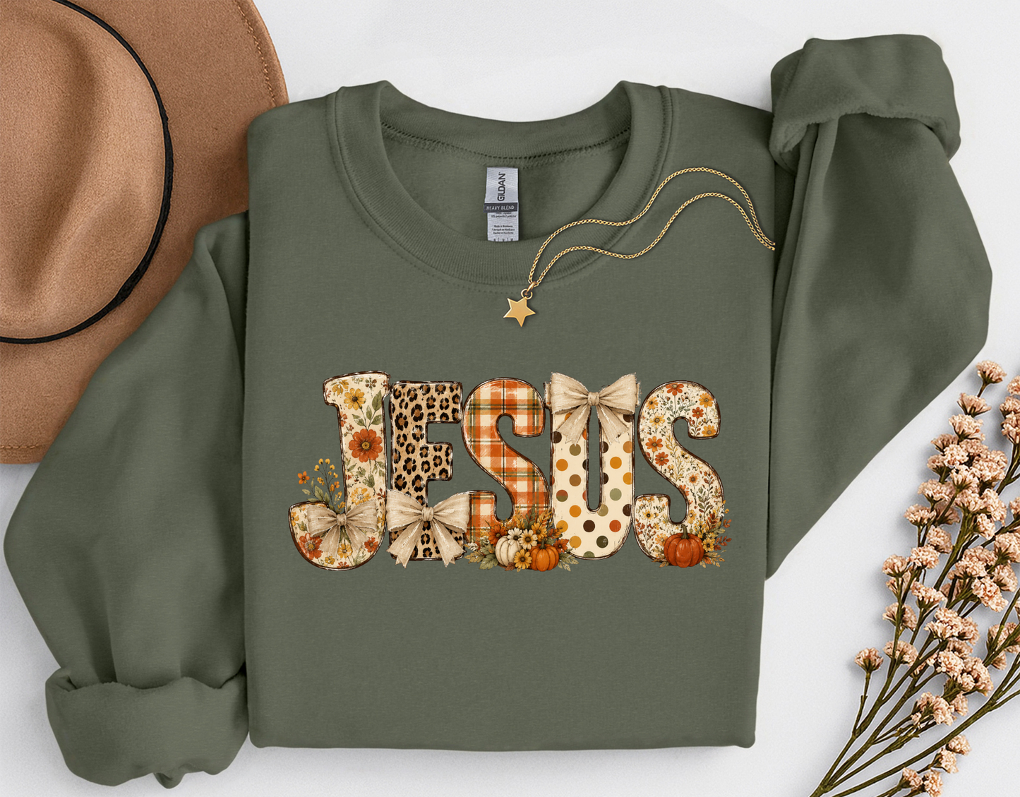 Fall Jesus Shirt | Floral Leopard Pumpkin Christian T-Shirt & Crewneck Sweatshirt