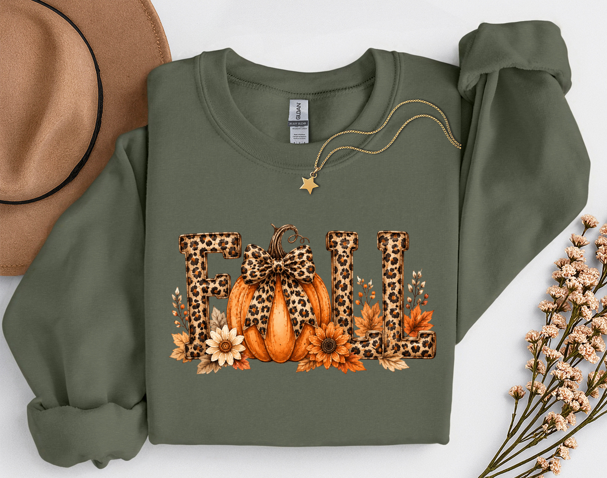 Leopard Fall Pumpkin Crewneck Sweatshirt | Cute Animal Print Autumn Sweatshirt