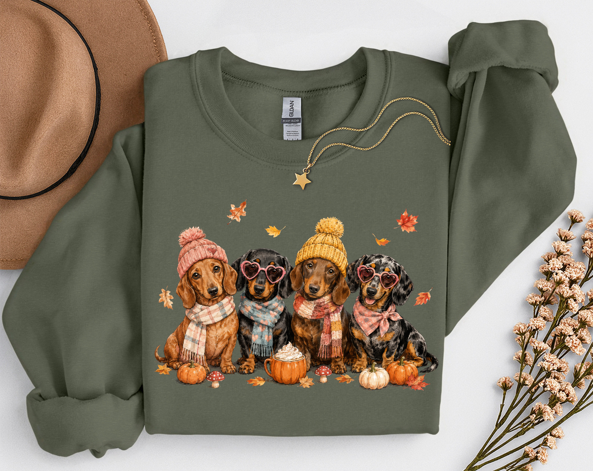 Fall Dachshund Crewneck Sweatshirt | Cute Weenie Dog Autumn Sweatshirt | Dog Lover Fall Shirt