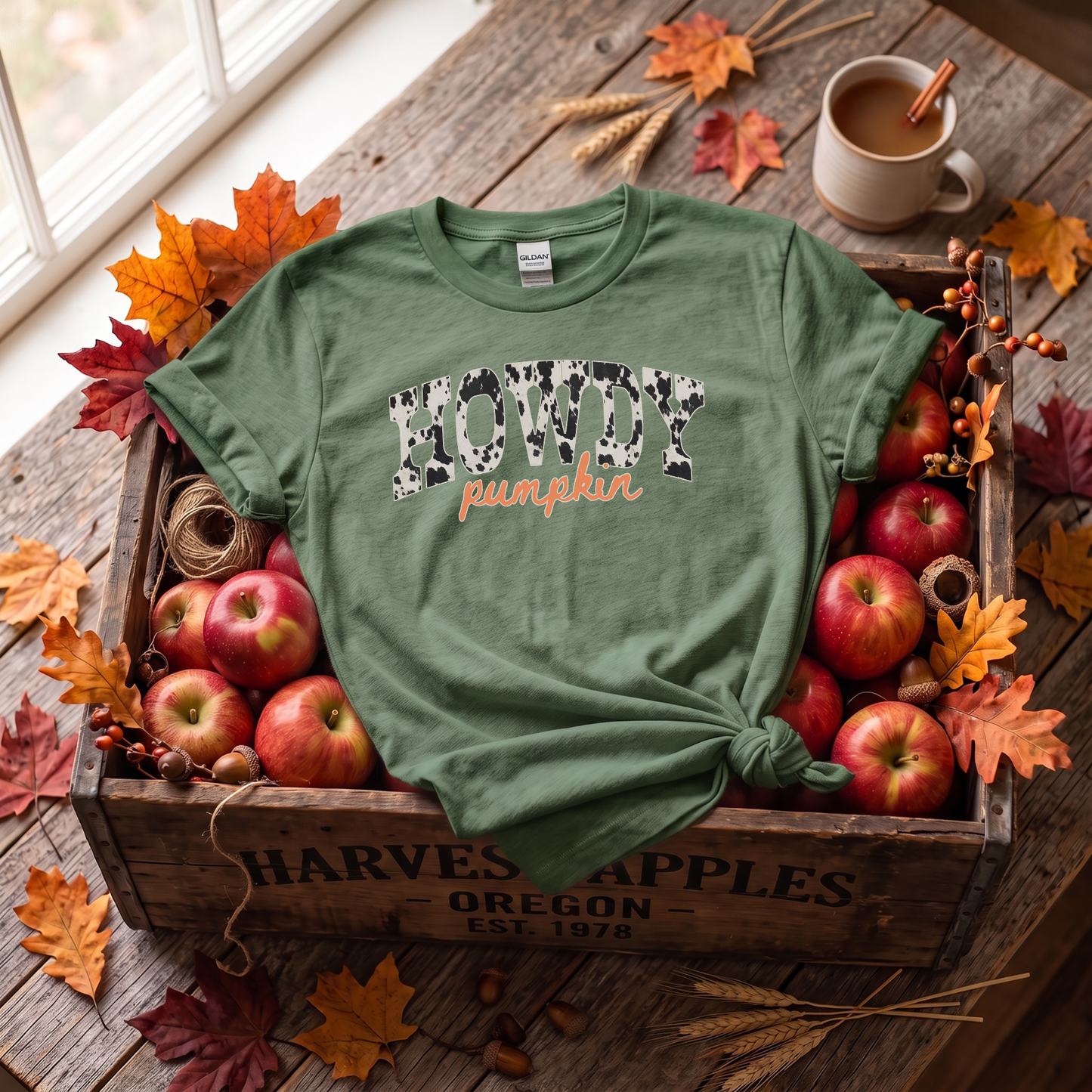 Howdy Pumpkin Cow Print Fall Shirt | Western Autumn T-Shirt & Crewneck Sweatshirt