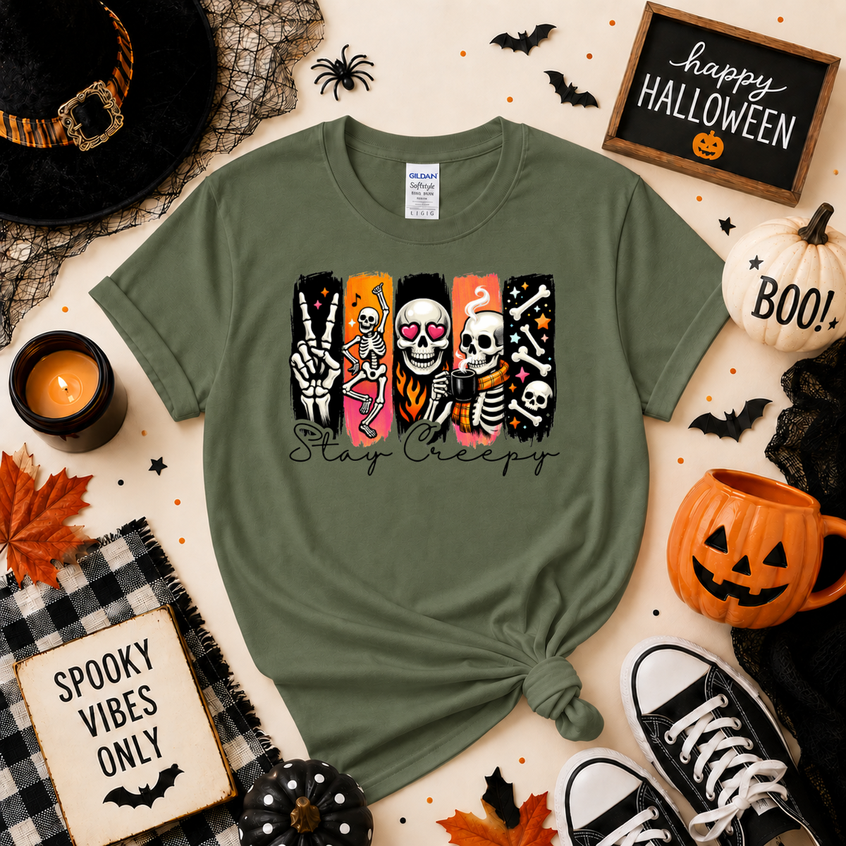 Stay Creepy Skeleton Halloween Shirt | Spooky T-Shirt or Sweatshirt
