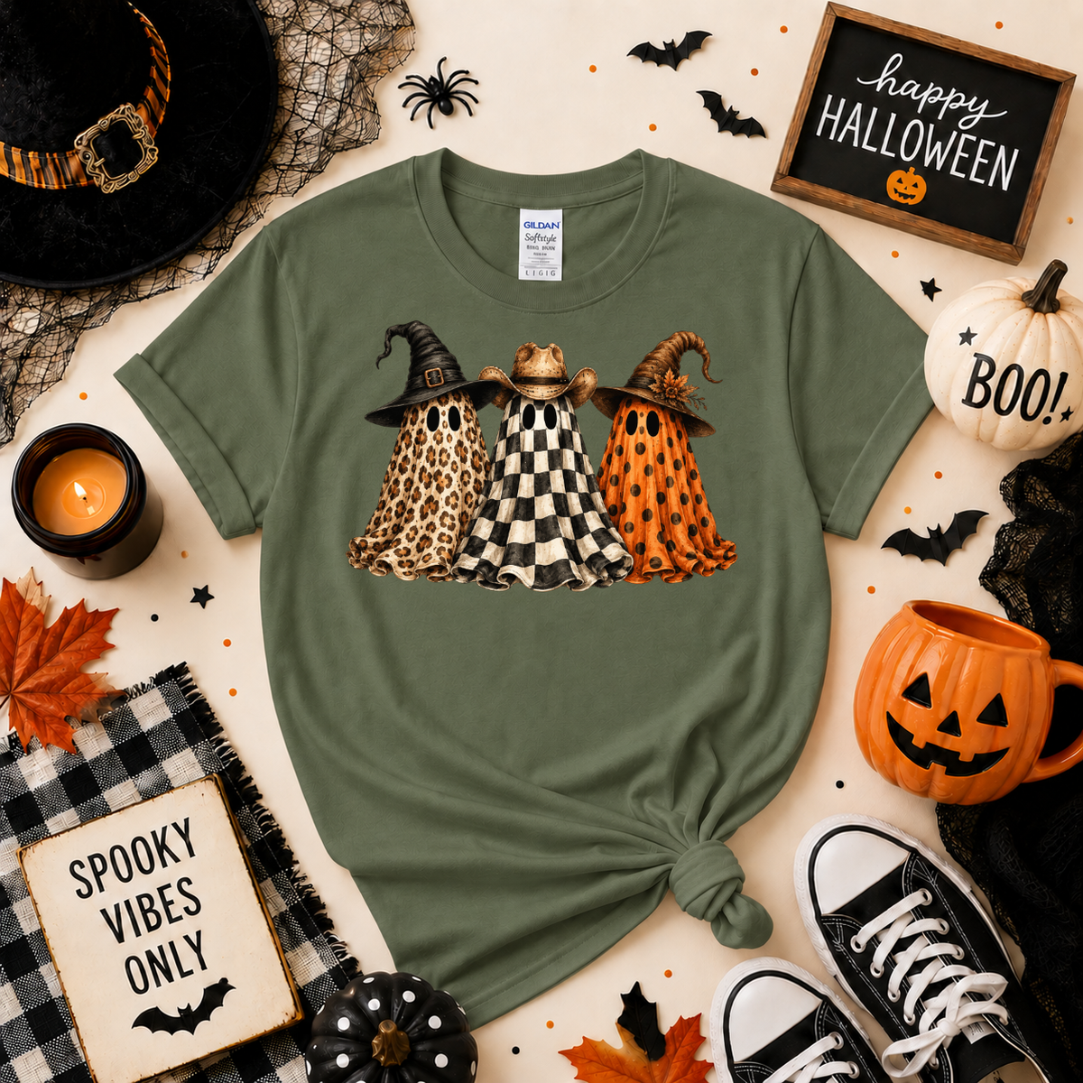 Spooky Ghost Trio Halloween Shirt | Western Ghost T-Shirt or Sweatshirt