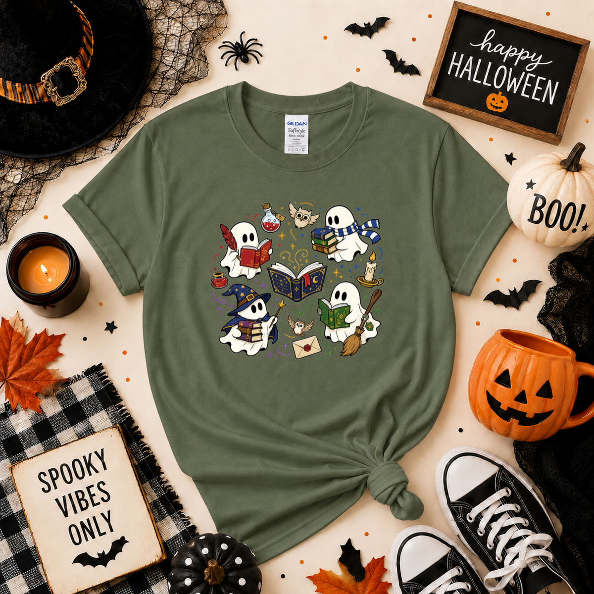 Bookish Ghost Halloween Sweatshirt | Cute Spooky Reading Ghost T-shirt