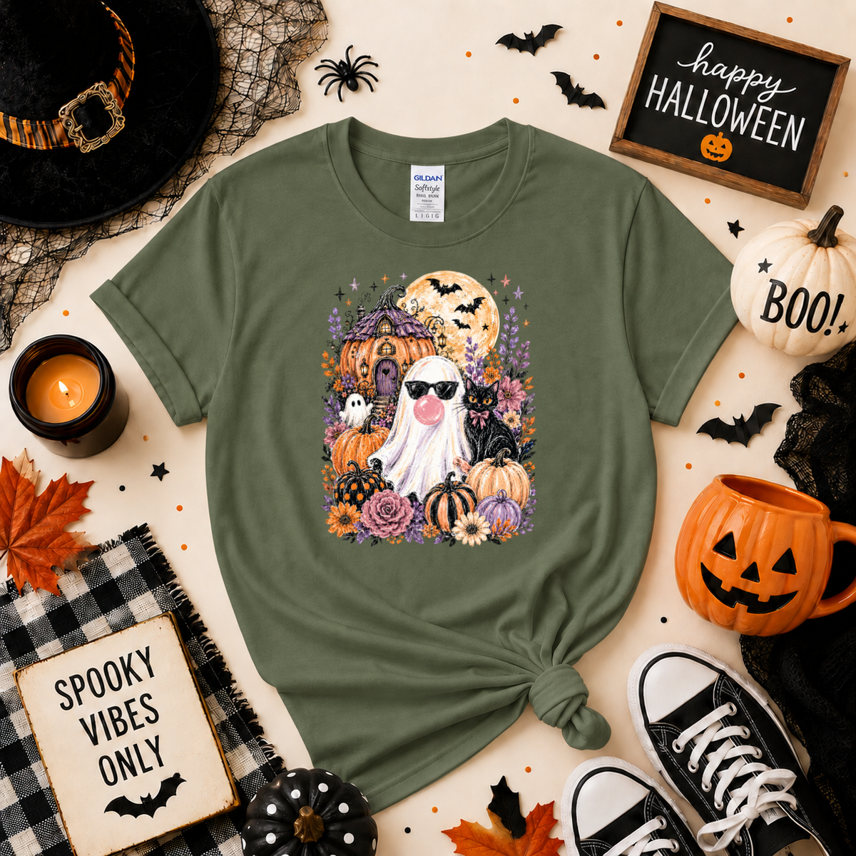 Bubblegum Ghost Halloween Sweatshirt or T-Shirt | Cute Spooky Shirt