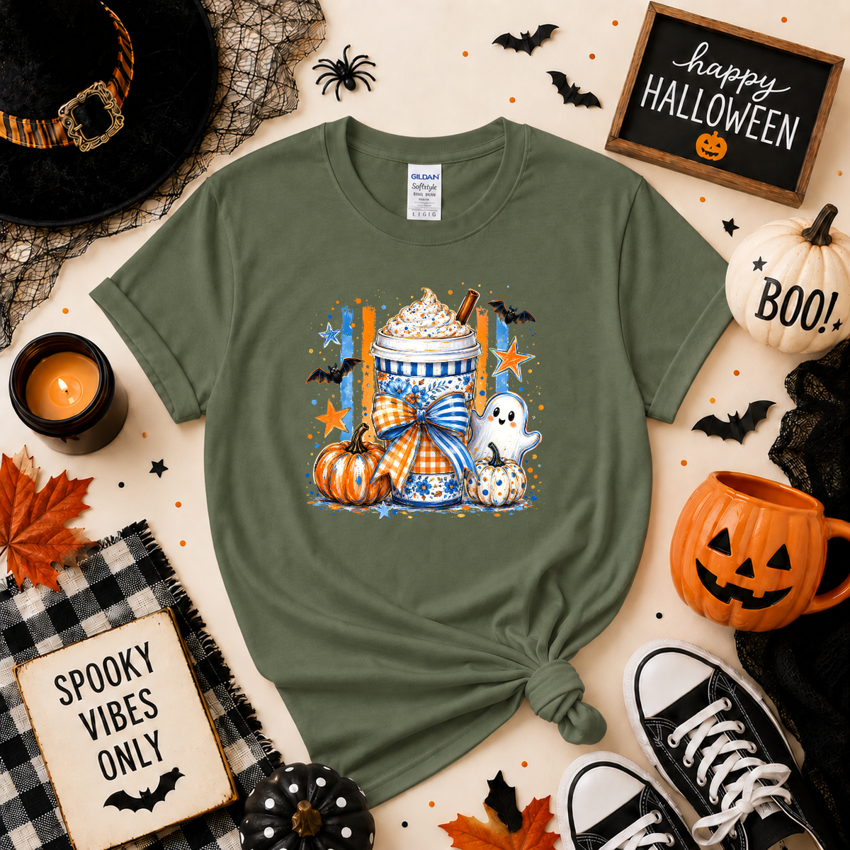 Spooky Coffee Halloween Sweatshirt | Ghost Pumpkin Coffee Graphic Crewneck
