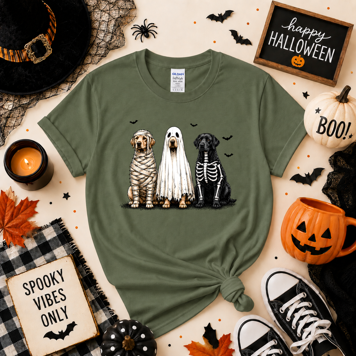 Halloween Dogs T-Shirt | Mummy Ghost & Skeleton Dog Graphic Tee