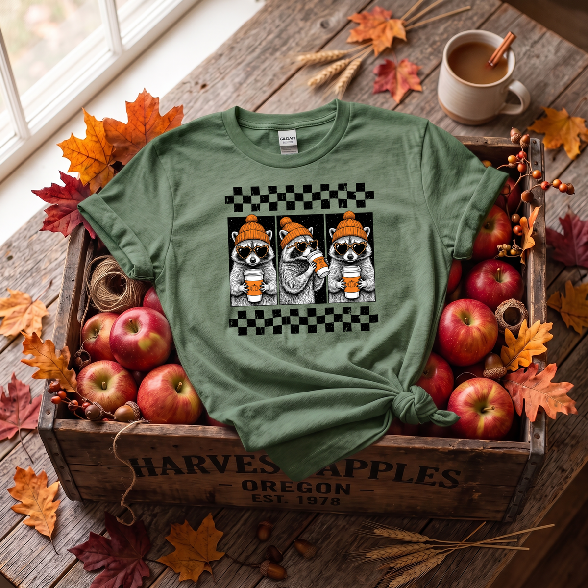 Pumpkin Spice Raccoon Crewneck Sweatshirt | Cute Fall Coffee Sweatshirt | Cozy Autumn Raccoon Shirt