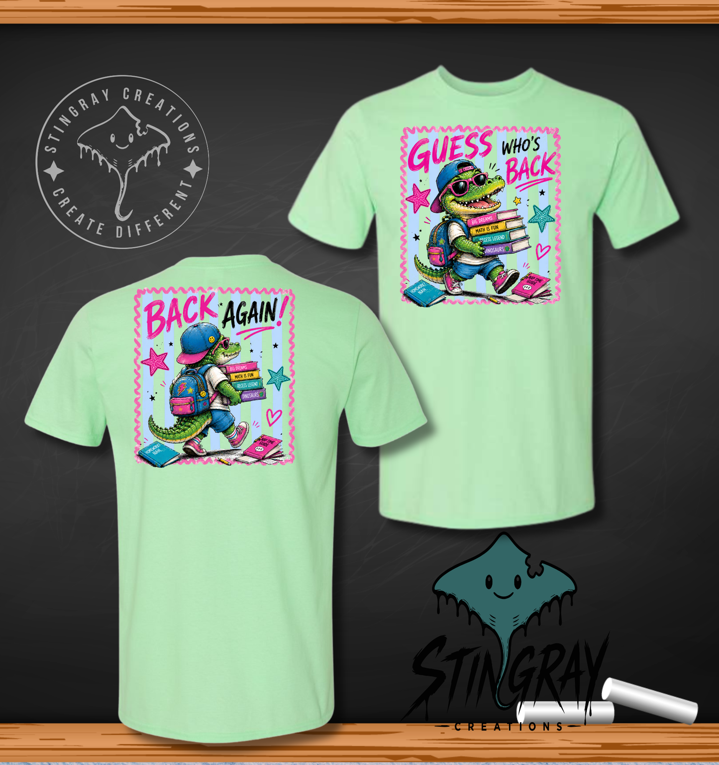 Guess Who's Back Alligator Back to School Shirt | Funny First Day of School T Shirt | Front & Back Graphic Tee