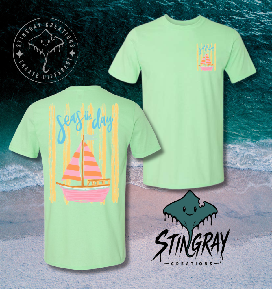 Seas the Day Shirt | Coastal Sailboat Graphic Tee | Beach Vacation Shirt
