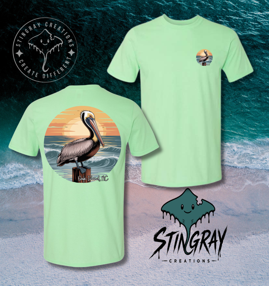 Oak Island NC Pelican Shirt | Coastal Beach Graphic Tee | North Carolina Beach Shirt