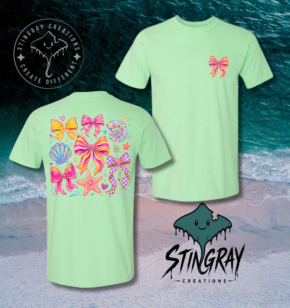 Coastal Bow Graphic Tee | Cute Beach Bows Shirt | Trendy Seashell Summer Shirt
