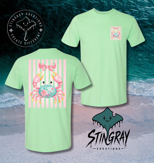 Cute Crab Shirt | Coastal Beach Graphic Tee | Pink Bow Crab Summer Shirt